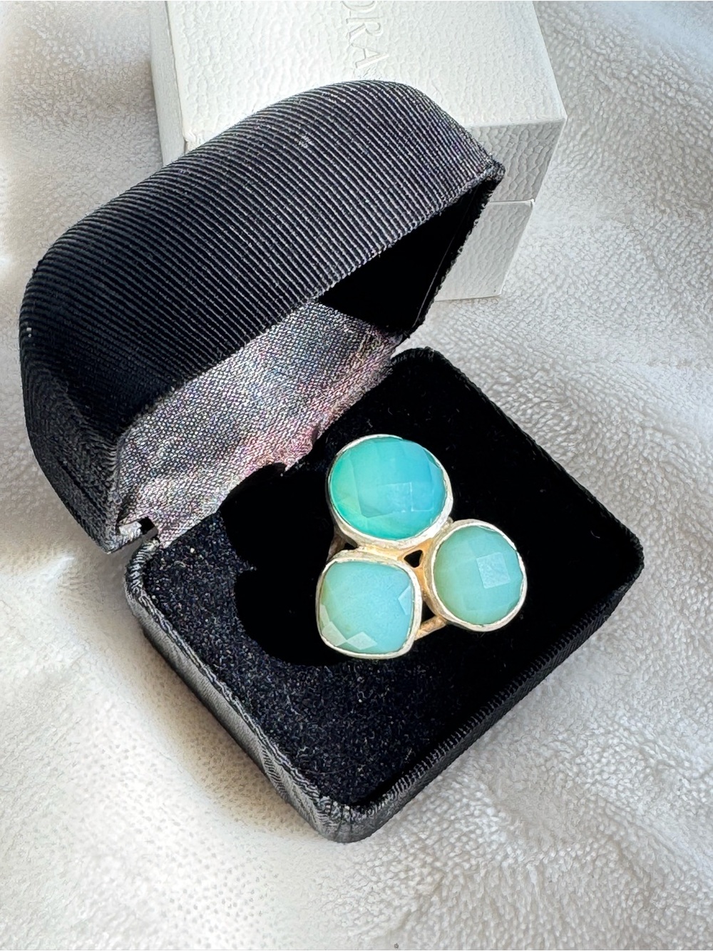 Silver (820) Triple Stone Aqua Blue Statement Ring - Unbranded. Handmade.